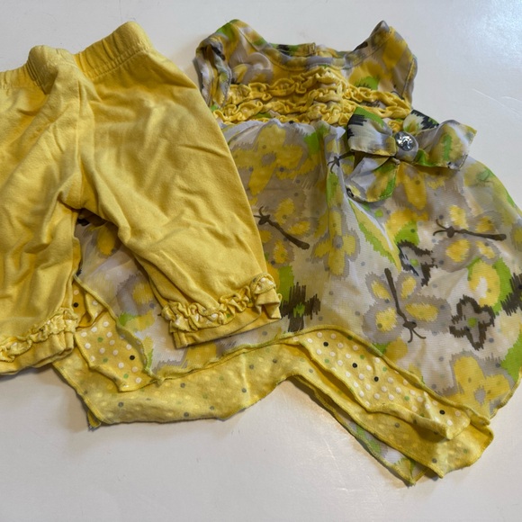 LITTLE LAAS YELLOW MIX RUFFLE SLEEVELESS ASYM HEM SIZE 3/6 MOS PANTS 2 PC SET - Picture 2 of 3